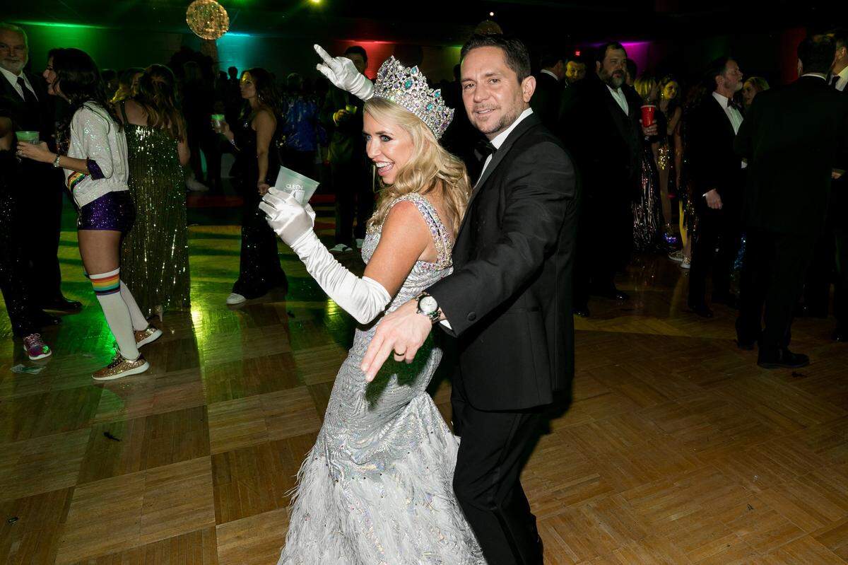 Wendy Figer, pictured with husband Rich Figer, served as queen of the Krewe of Athena for Mardi Gras 2022. They are pictured at the Athena ball on Feb. 4, 2022.