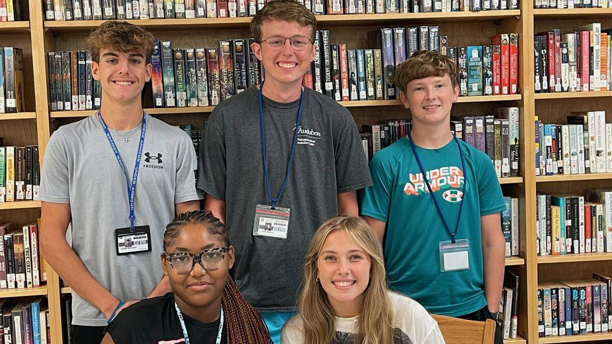 Ocean Springs High School students who will serve on the school’s Hope Squad for suicide prevention include, bottom, from left, Janyah Glasco and Emma Poslusny, and, top, from left, Landon Strickland, Blake Sessum and Chase Johnese. Four Jackson County school districts are rolling out the program this year for middle and high school students.