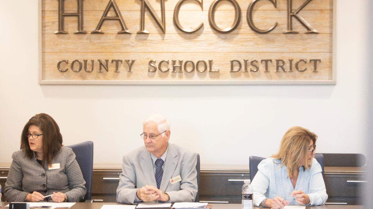 Hancock County School Board members Jennifer Seal, Billy Thomas and Tammy Garber on August 29, 2022 at the school district office in Kiln.