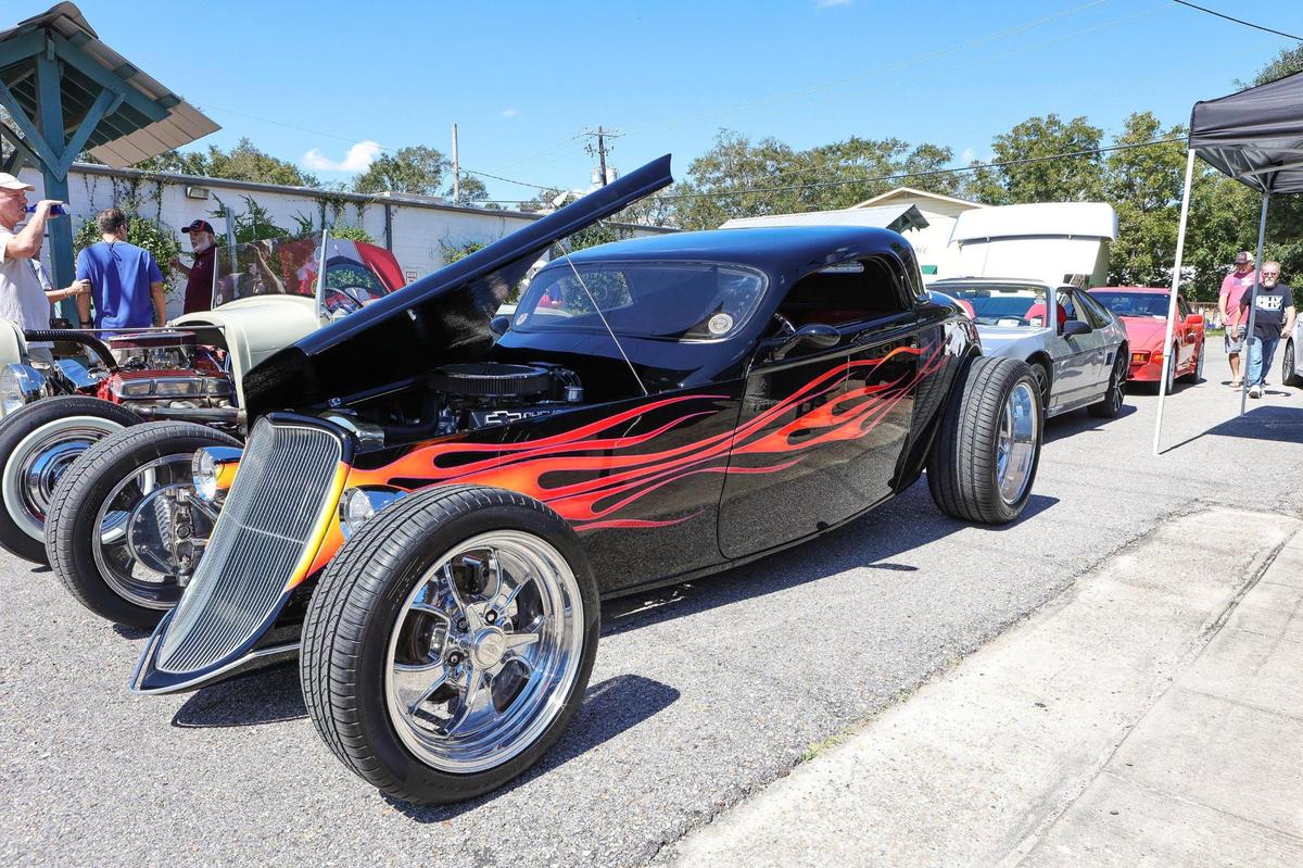A roadster with an impressive flame paint job during the Ocean Springs Cruisin’ the Coast Block Party, October 8, 2021.