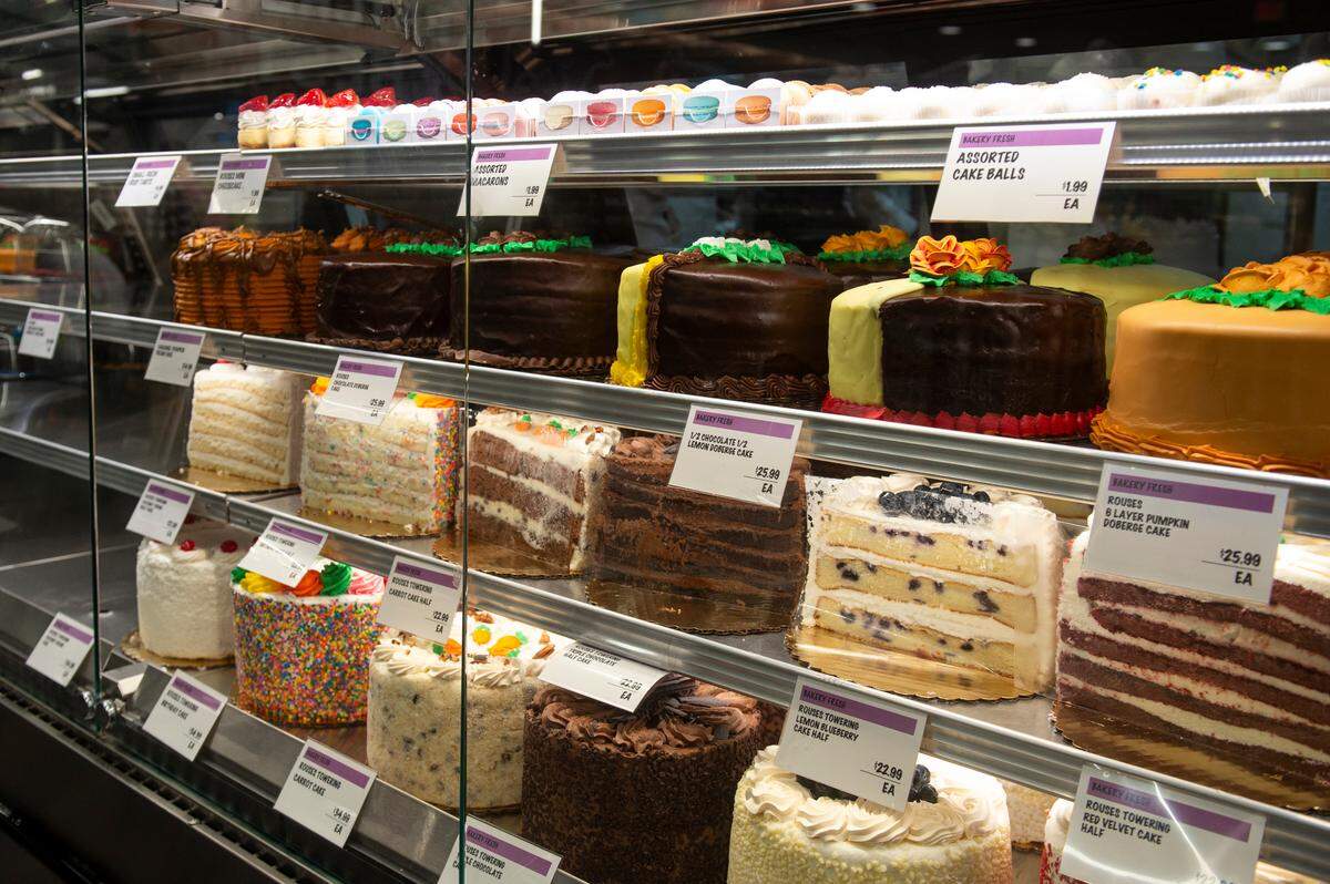 Cakes on display at the bakery section at the new Rouses Market location on Pass Road in Biloxi on Tuesday, Oct. 15, 2024.