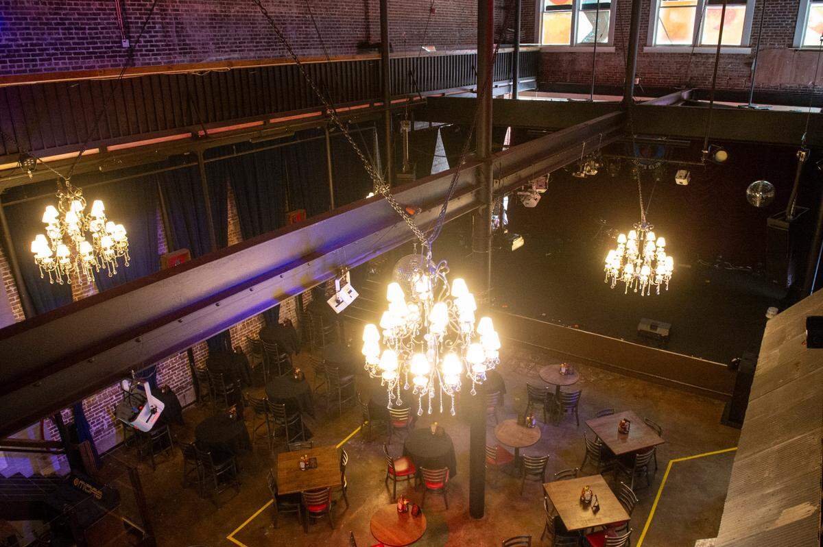 The view from the third floor of Ground Zero Biloxi to the stage on Wednesday, May 21, 2025. More space on the second floor is planned as well as a curtain to separate the first floor spaces.