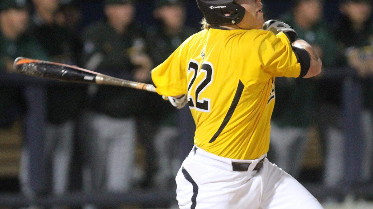 JOHN FITZHUGH/SUN HERALD 
 USM third baseman Taylor Braley follows through on a hit during their game against Tulane at MGM Park in Biloxi on Tuesday March 22, 2016.