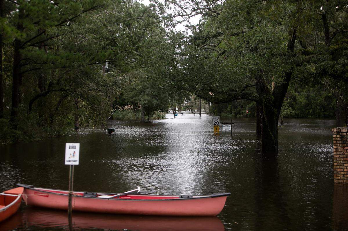Pontiac Drive in the Jourdan River Shores community in Kiln, Mississippi, dealt with more than 8 feet of floodwater from Hurricane Ida on Aug. 30, 2021.