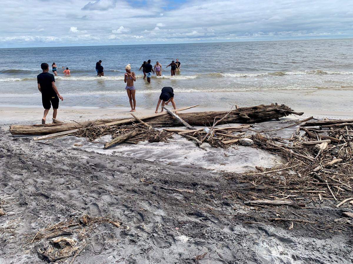 Debris washed up from Mississippi River flooding is pictured Saturday on Ship Island