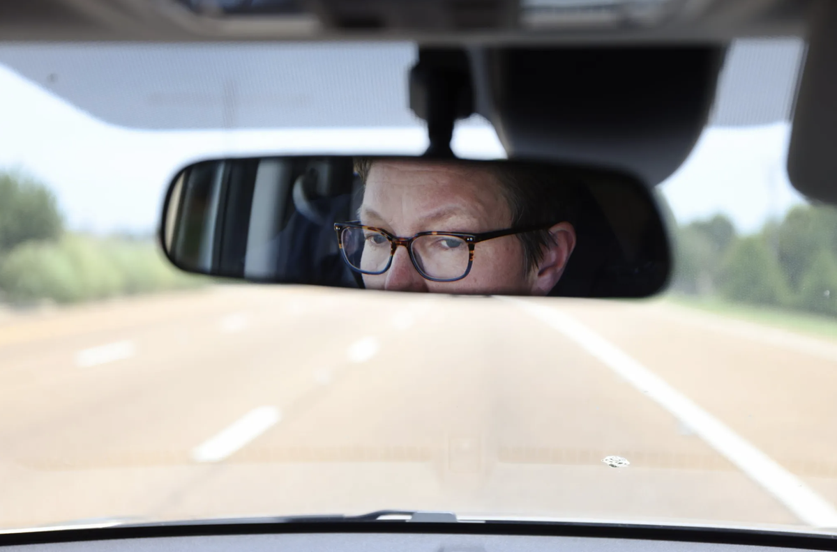 Dr. Cheryl Hamlin drives to the airport after completing what will likely be her last shift at the Jackson Women’s Health Organization in Jackson, Miss., Thursday, June 9, 2022. Dr. Hamlin travels from Massachusetts to Jackson to assist patients seeking abortions.