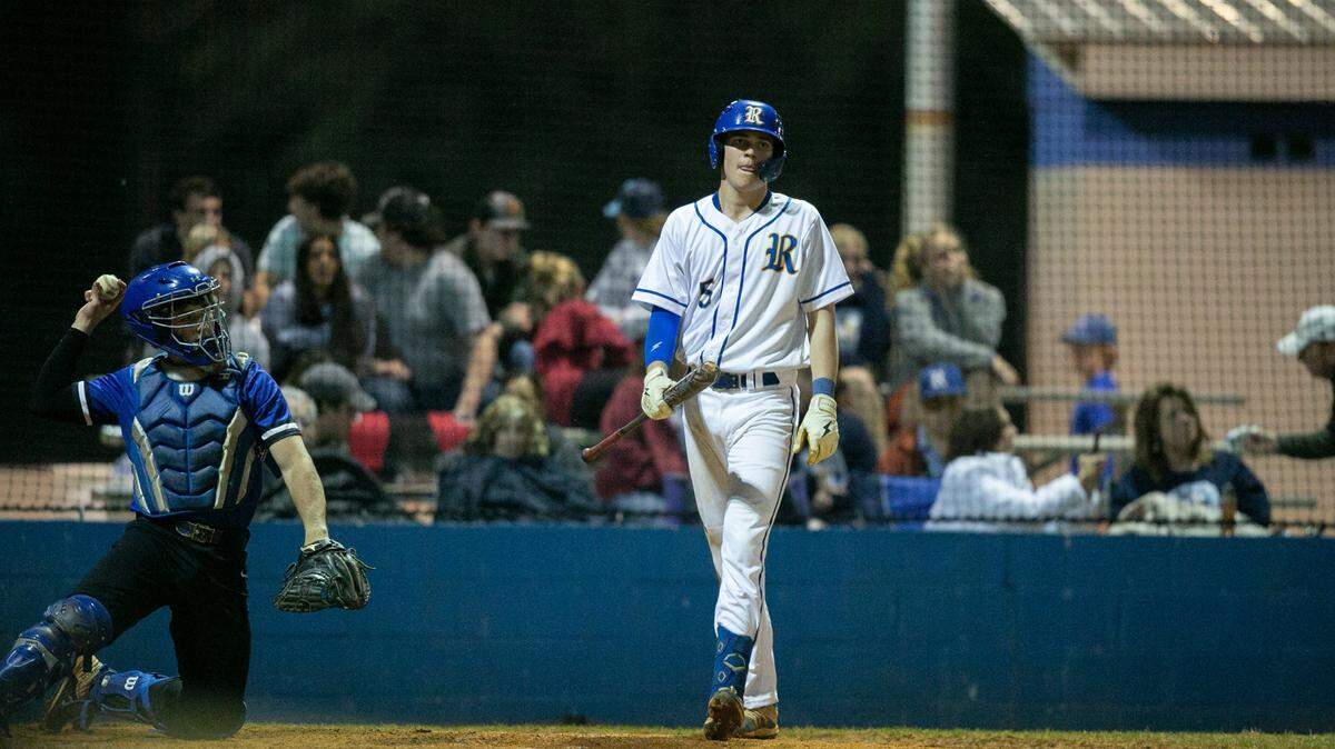 Resurrection’s J.T. Schnoor walks up to bat during a game against Alabama’s Bayside Academy at MCC Park in Pascagoula on Thursday, March 10, 2022.