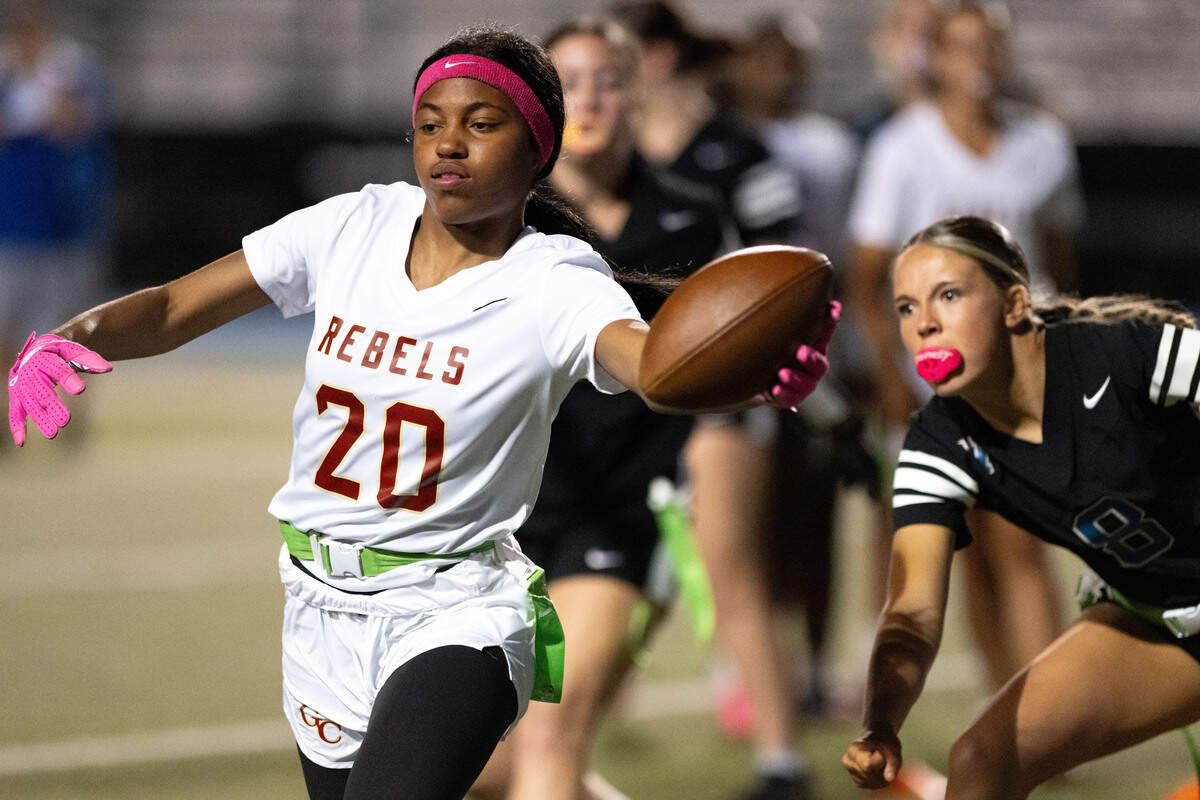 George County’s Delanie McNair (20) reaches out to score a touchdown Thursday during a flag football game at Vancleave.