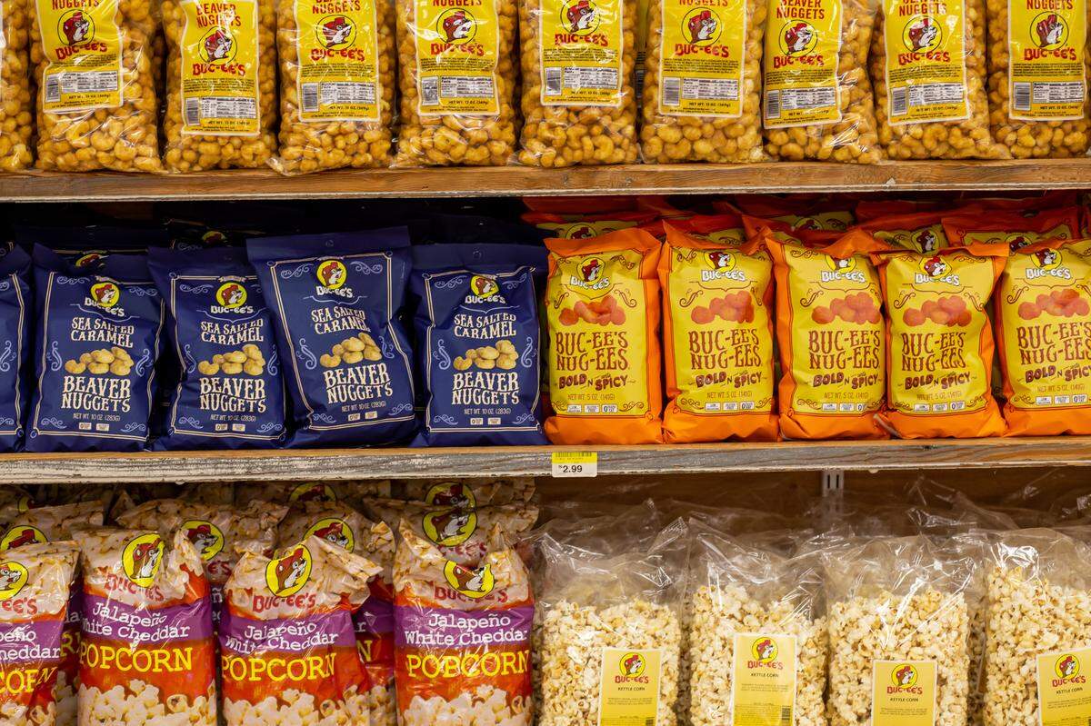 Among the most popular foods sold at Buc-ee’s are the Beaver Nuggets puffed corn and caramel snacks.