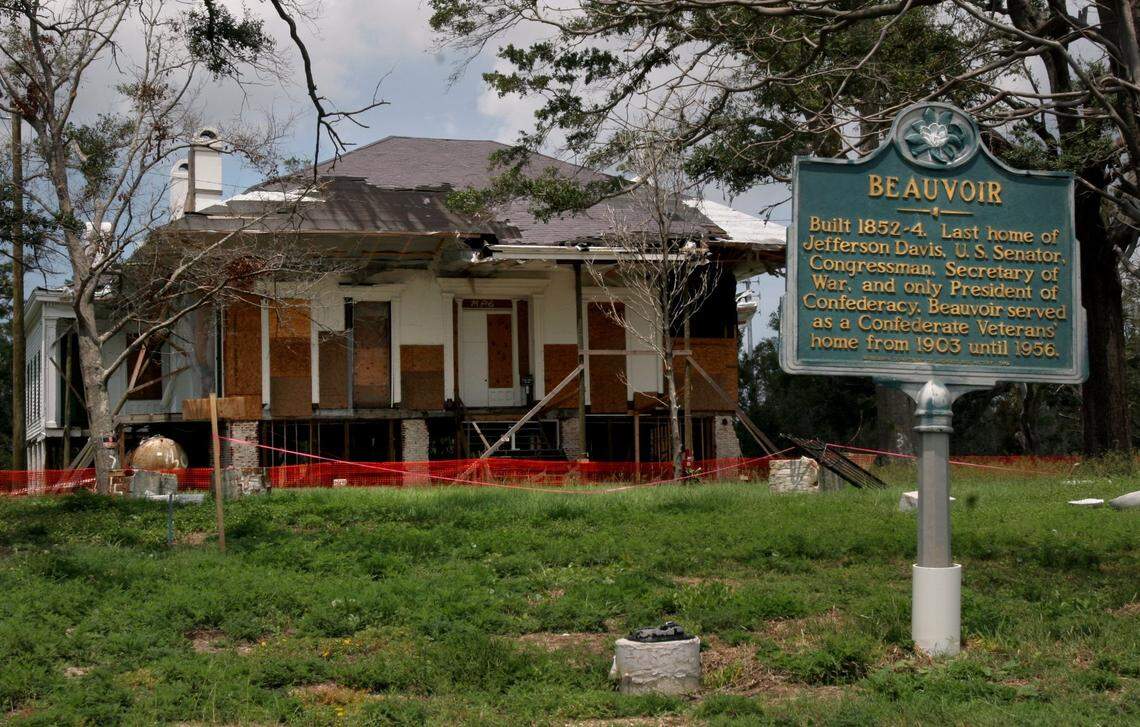 Beauvoir, the last home of Jefferson Davis, still stands but shows the extensive damage from Hurricane Katrina.