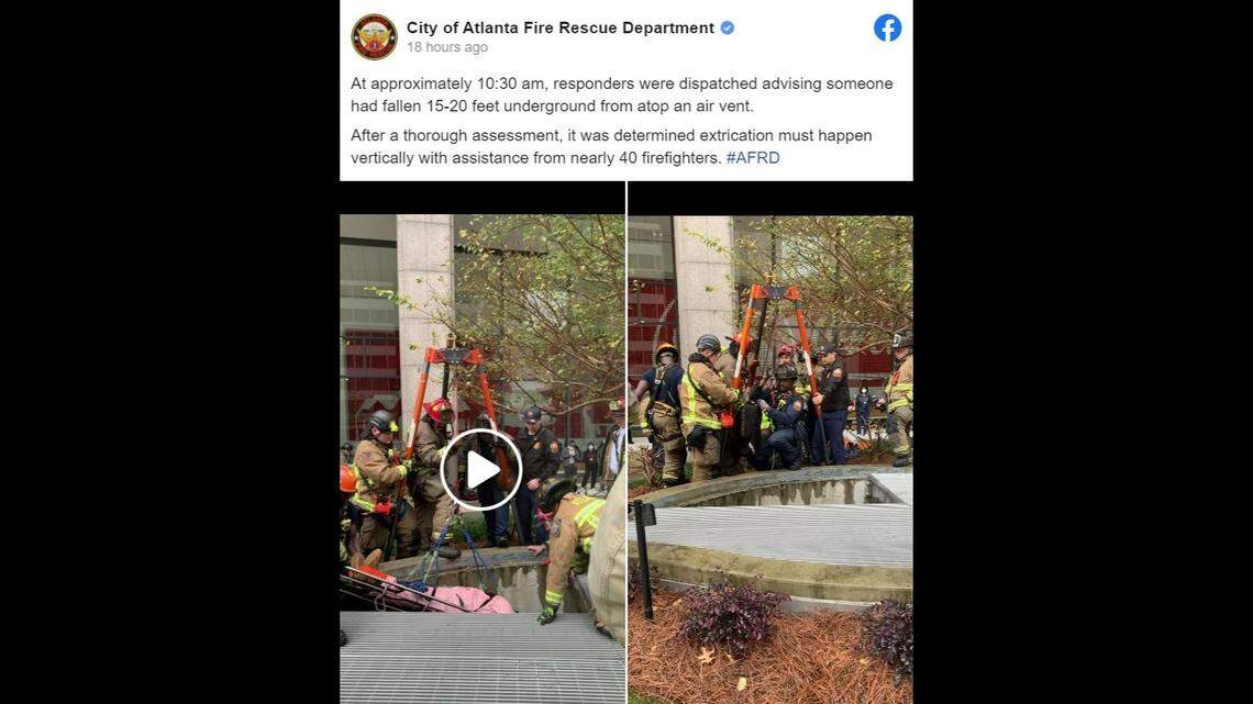 A construction worker had to be rescued Dec. 21 after falling nearly 20 feet down an air vent at Coca-Cola headquarters in Atlanta.