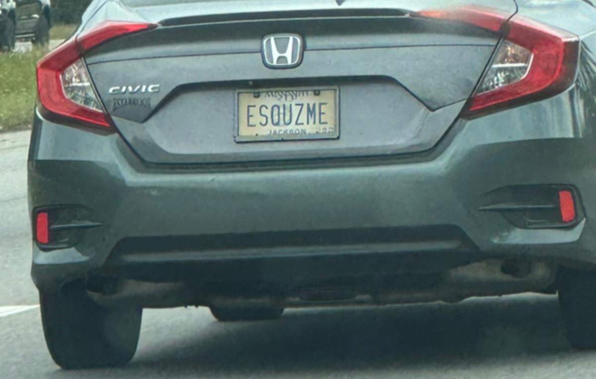 Let me just squeeze right past ya with this “ESQUZME” license plate.