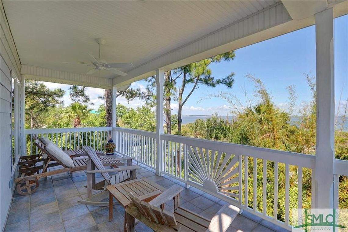 Outdoor patios offer scenic views of the beach and surrounding Tybee Island.