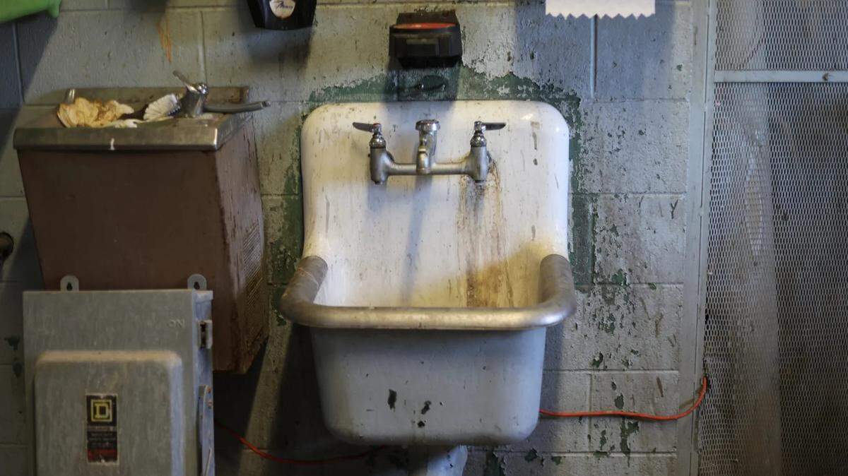 A grimy sink in one of NEMCC’s industrial lab.