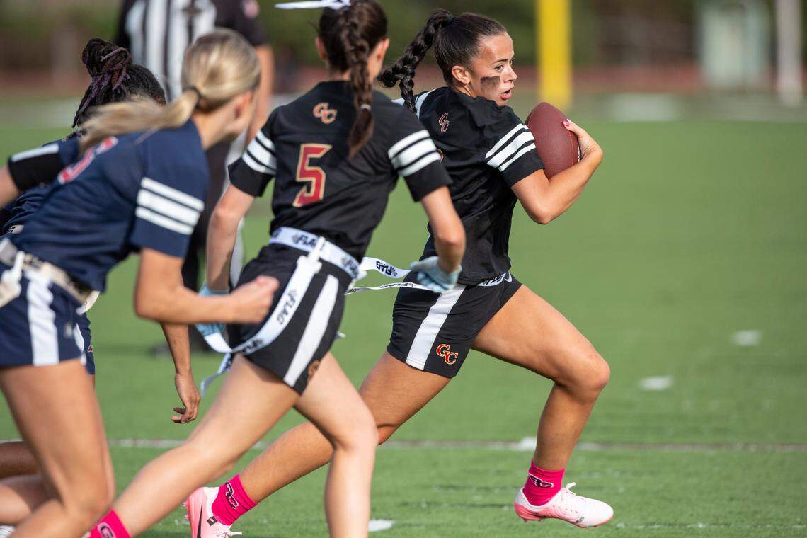 George County’s Lani McDoniel runs the ball during a game against Richland at Lee-Triplett Stadium in Picayune on March 27, 2025.