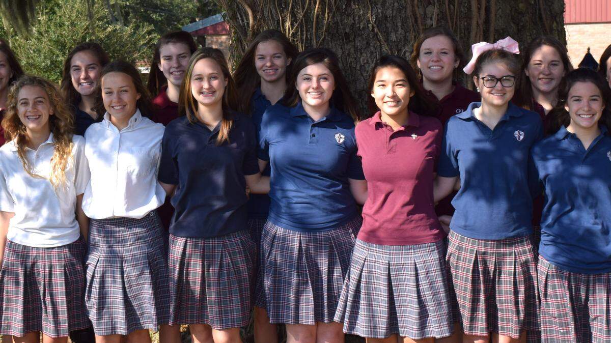 OLA Senior High Honor Society members, from left, back row: Callee Breland, Emma Funk, Kiley Jacob, Cassidy Ketchum, Rachel Tuminello, Hannah Gest, Meredith McRaney, Sarah Deano, Sarah Cox; front row: Jordan Bosarge, Lauryn Kidd, Grace Breisacher, Brooke Raziano, Abby Guy, Lydia Cates, Kyleigh McNeill, Caroline Samson and Camille Martin. Not pictured: Arlene Balch and Regan Conner.