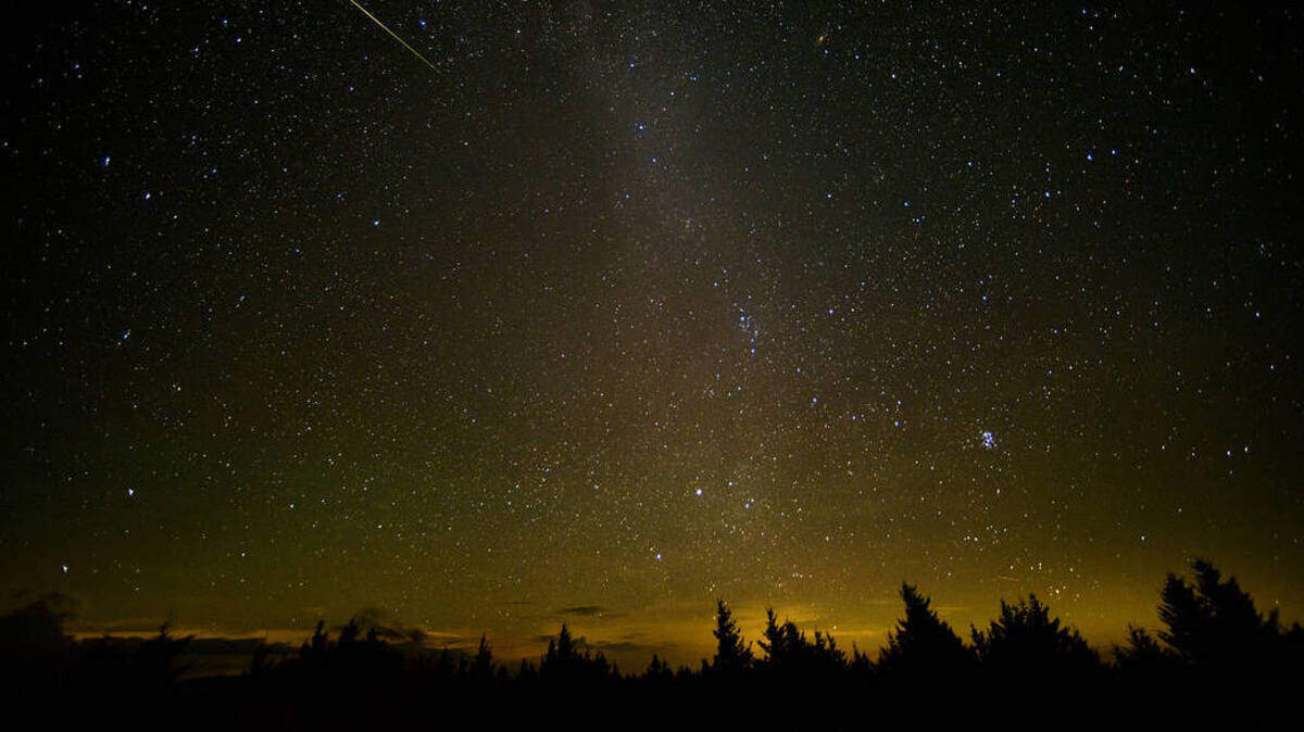 In this 30 second exposure, a meteor streaks across the sky during the annual Perseid meteor shower in August 2016 at Spruce Knob, West Virginia.
