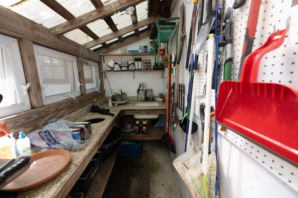 A backyard shed at Villa Del Mare at 13801 Arbor Circle in Ocean Springs on Wednesday, May 27, 2026.