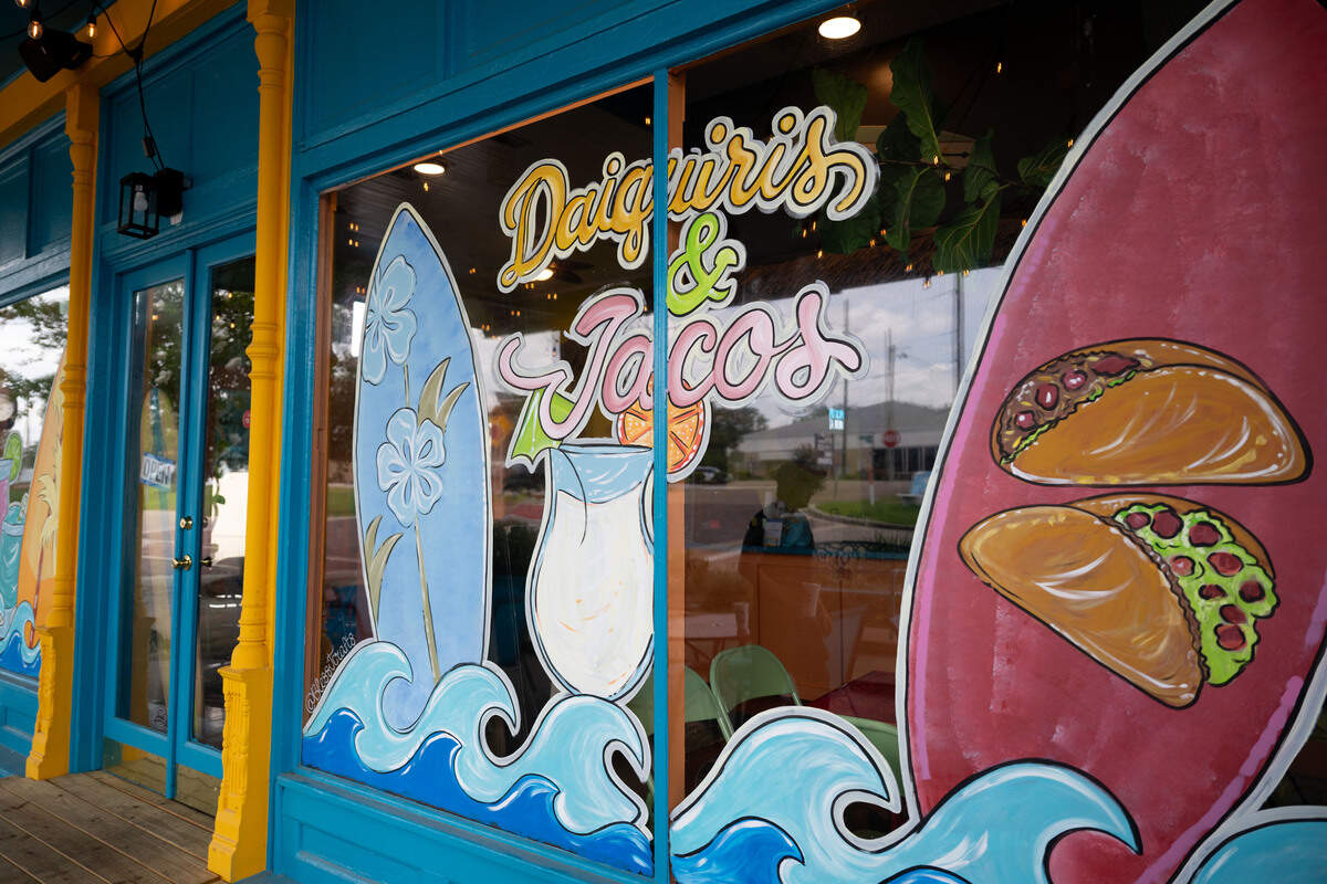 Window art on display outside Hilltop Daiquiris & Tacos in Wiggins on Tuesday, June 23, 2026.