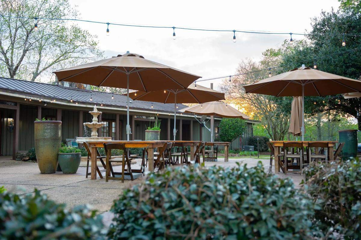 The patio and cabana at Running Creek Ranch are pictured.