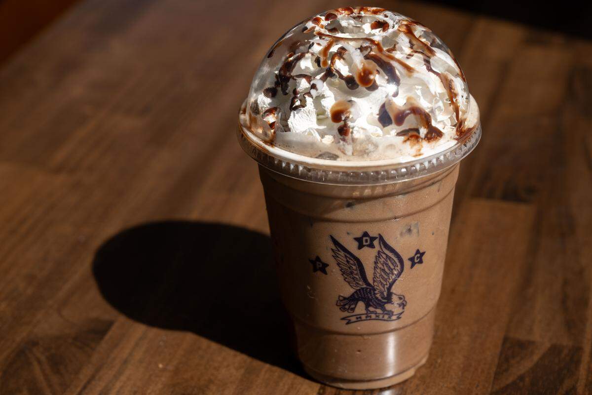 An iced mocha latte at Parlor Doughnuts on Thursday, October. 16, 2025.