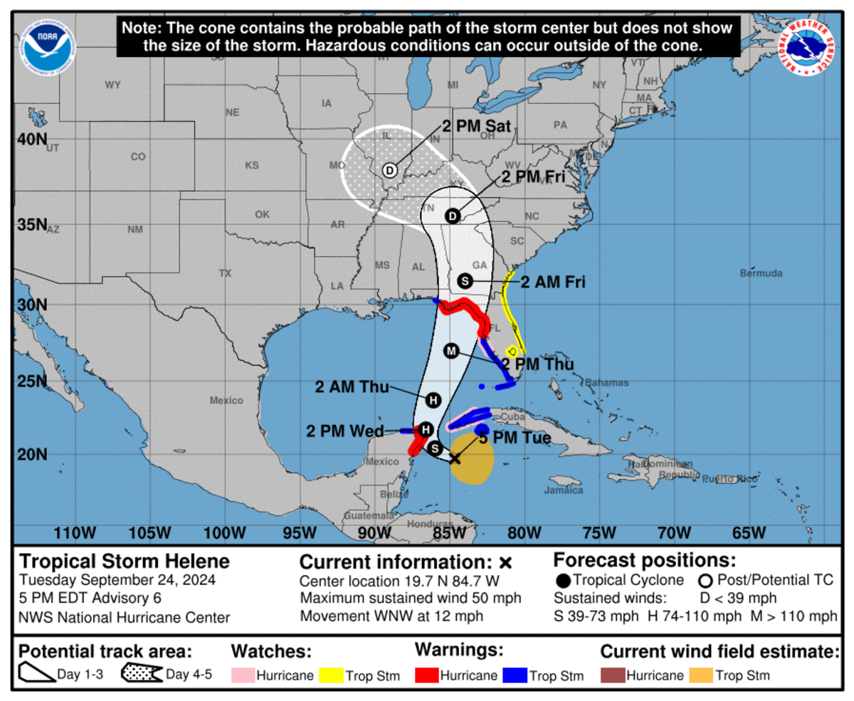 Tropical Storm Helene is forecast to become a major hurricane before it makes landfall Thursday on the Florida Gulf Coast.