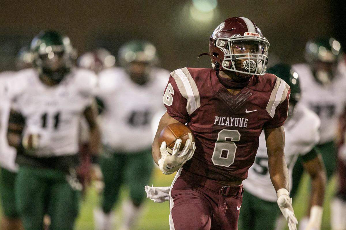 Picayune’s Chris Davis (#6) make a break away during the 5A State Championship game against West Point at M.M. Roberts Stadium in Hattiesburg on Saturday, Dec. 4, 2021.