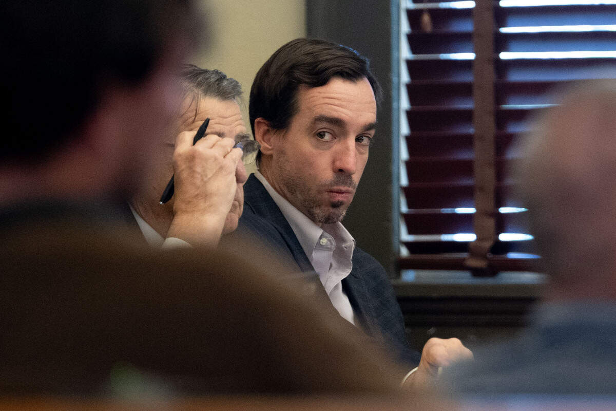 Alan Moran looks to his right during his trial Thursday.