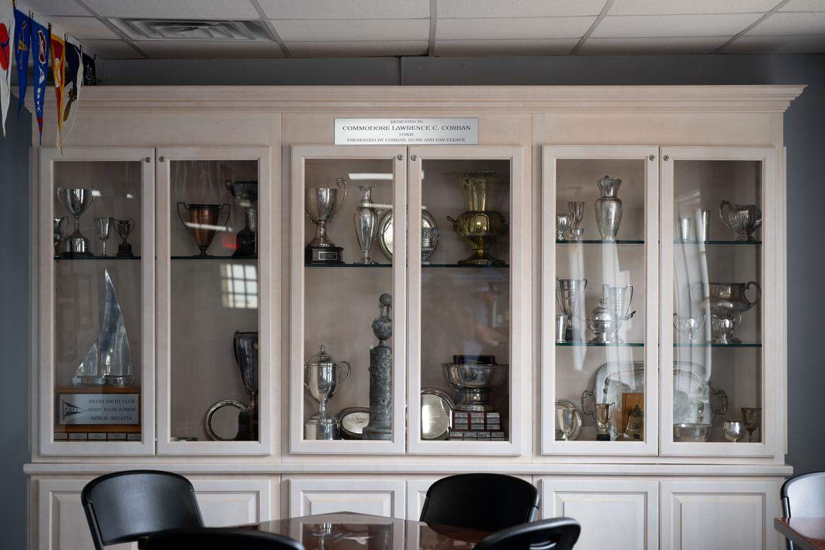 A case of trophies dating back to the 1800s at the Biloxi Yacht Club in downtown Biloxi.