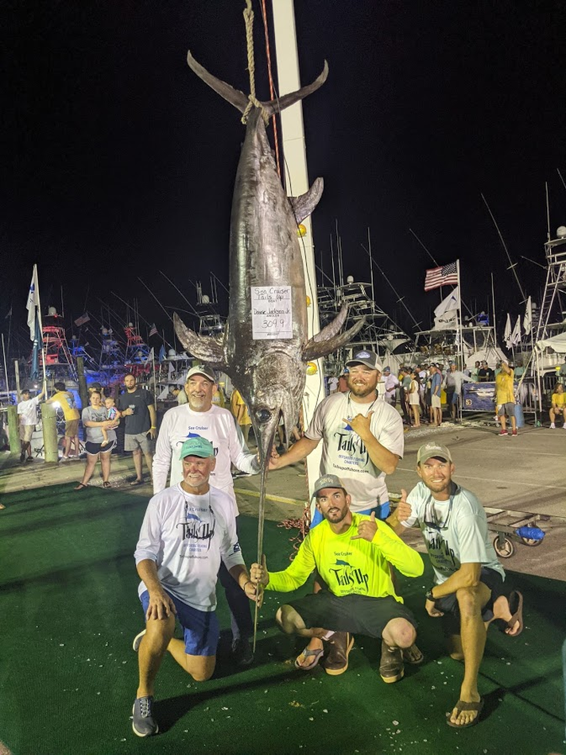 A 309-pound swordfish caught by Donnie Jackson Jr. and team Tails up Sea Cruiser in the 2021 Mississippi Gulf Coast Billfish Classic broke the state record.