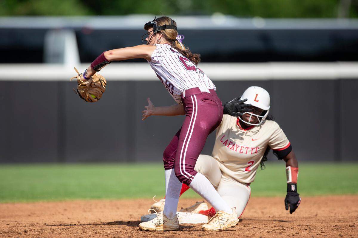 East Central’s Hailey Gordon catches a ball at second base during the MHSAA 5A Softball Championship at USM Softball Complex in Hattiesburg on Wednesday, May 14, 2025.