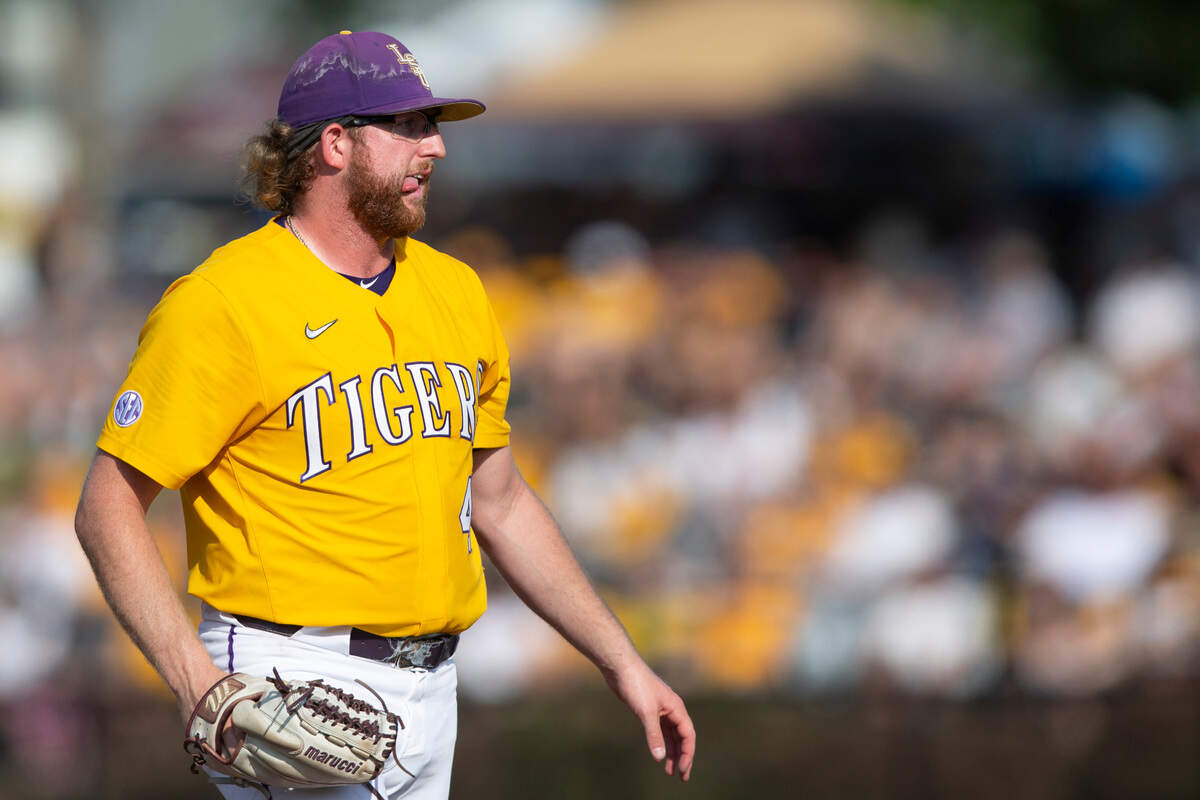 LSU’s Jacob Hasty prepares for a pitch during the NCAA Regionals game at Pete Taylor Park in Hattiesburg on Monday, June 6, 2022.