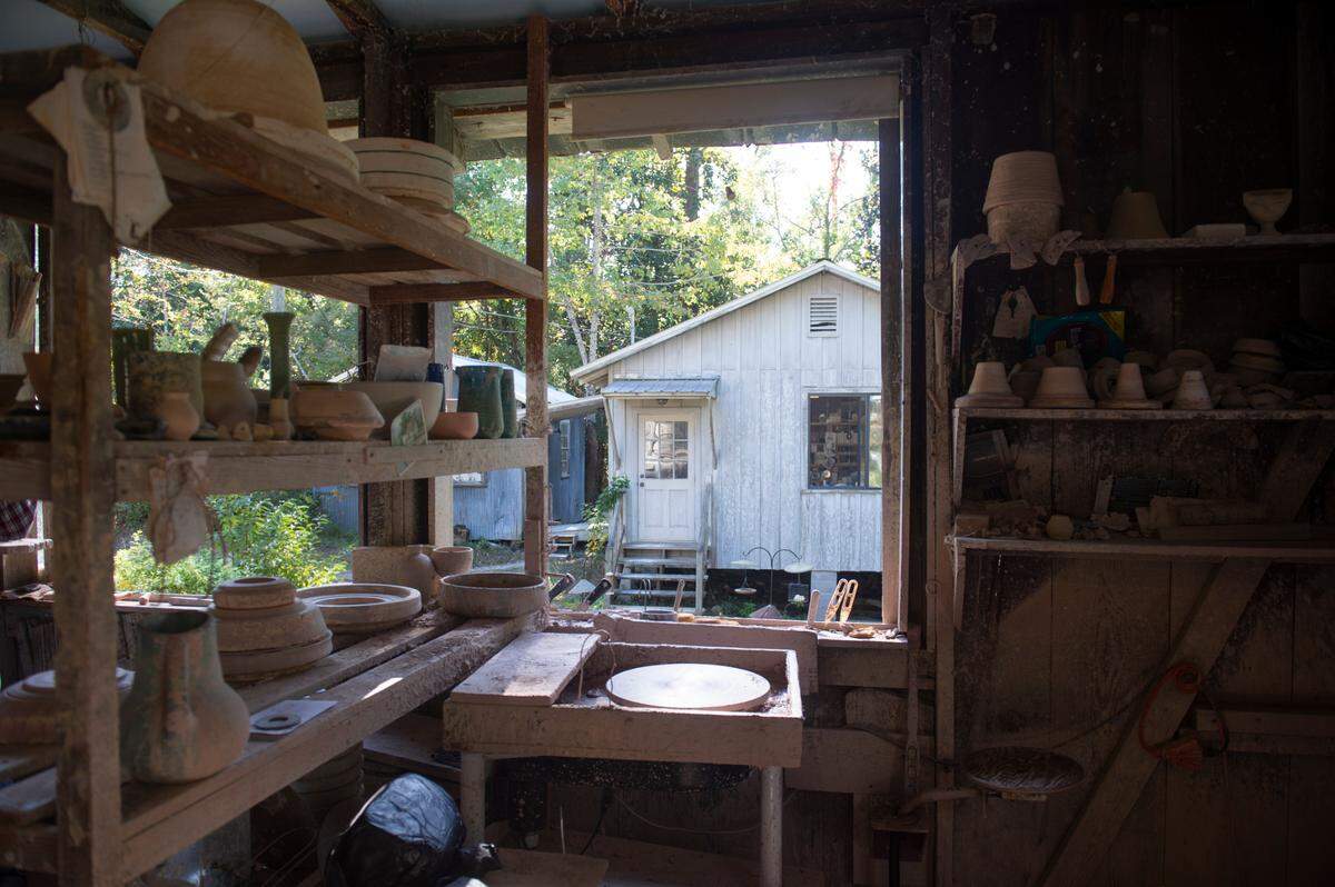 The throwing studio at the Shearwater Pottery workshop in Ocean Springs is where plates and bowls for the restaurant at The Traveler will be made.