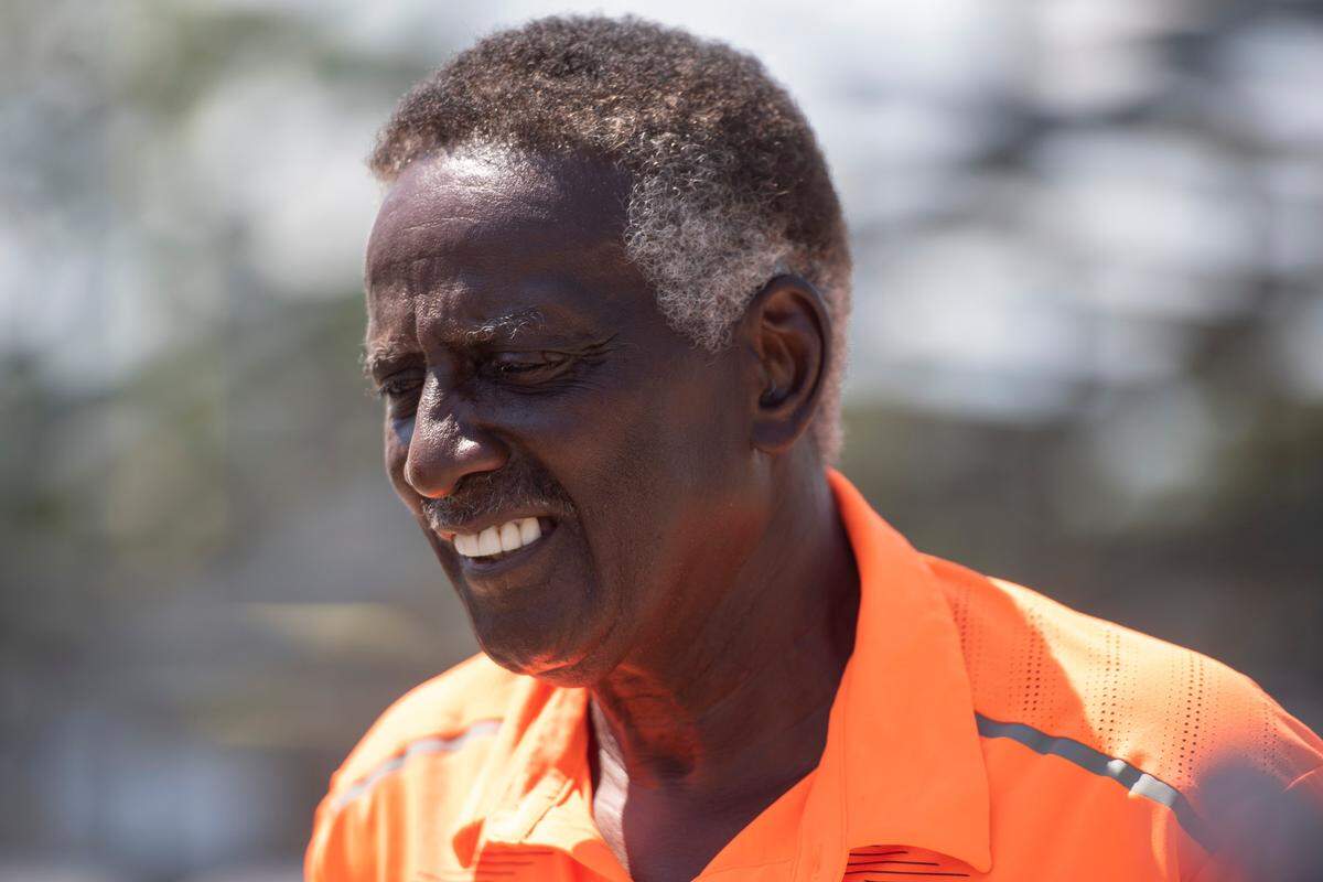 Prince Jones, who coached Olympian Brittney Reese when she was on Gulfport’s track team, speaks to the press as Reese is announced as a new track coach at Gulfport High School in Gulfport on Monday, July 11, 2022.