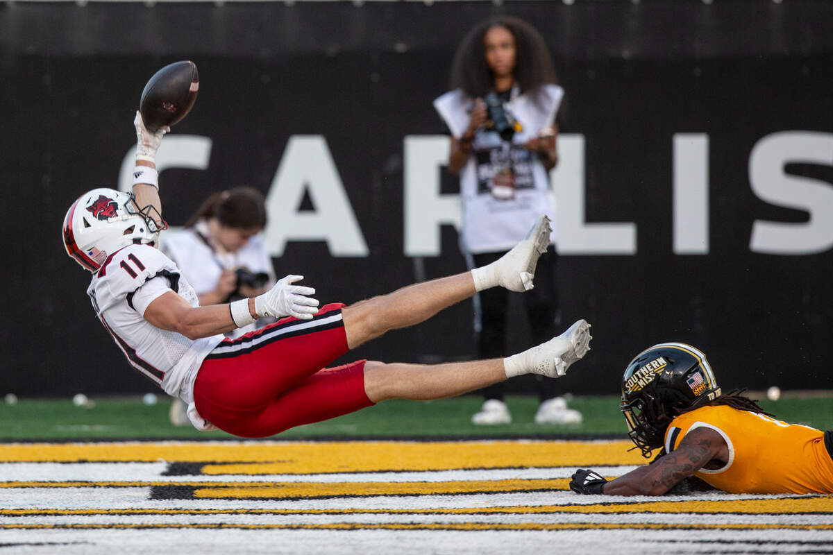 Arkansas State Red Wolves wide receiver Adam Jones (11) catches a pass in the end zone during a game between Southern Miss and Arkansas State at M.M. Roberts Stadium in Hattiesburg on Saturday, Oct. 19, 2024.