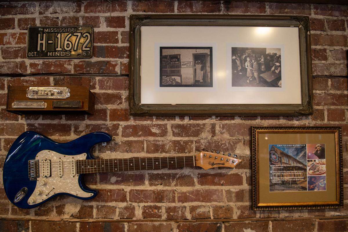 The walls of Ground Zero Blues Club are lined with memorabilia from various musicians and concerts.
