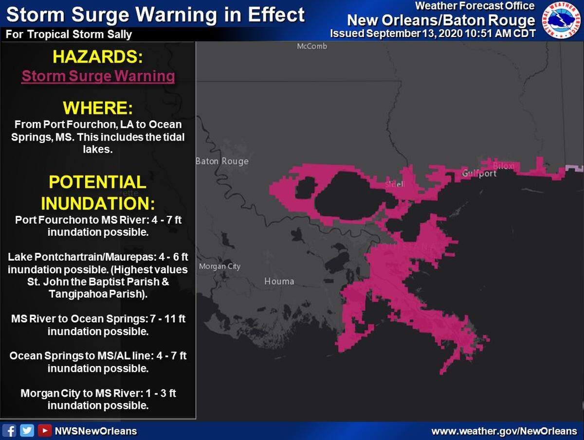 Storm surge warning as of Sunday