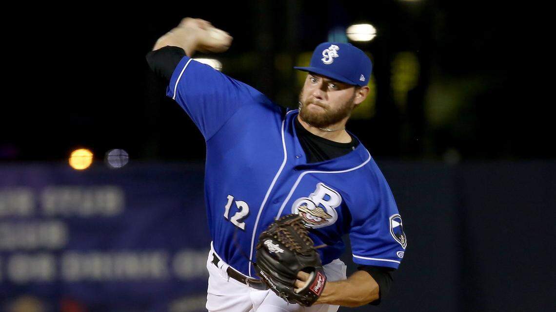 AMANDA McCOY/SUN HERALD/FILE 
 Shuckers' Adrian Houser pitches to the Lookouts during the second game of the Southern League Championship Series on Thursday, September 17, 2015, at MGM Stadium in Biloxi.