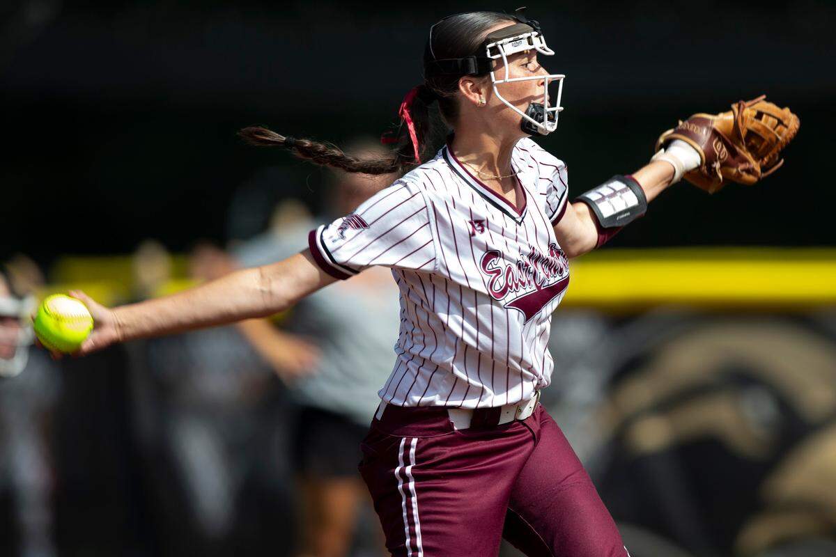 East Central’s Breyona Tanner throws a pitch during the MHSAA 5A Softball Championship at USM Softball Complex in Hattiesburg on Wednesday, May 14, 2025.