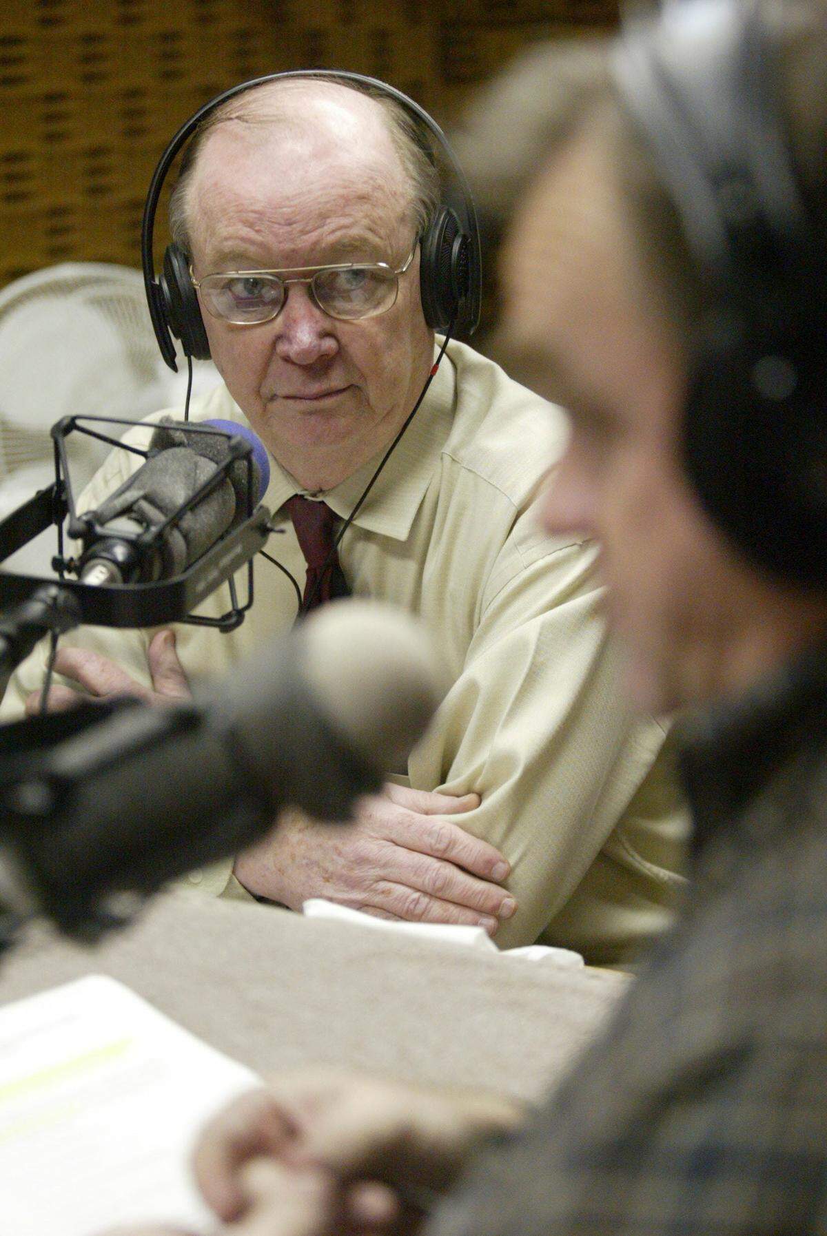 American Family Radio’s Don Wildmon sits in a studio in Tupelo, Miss., March 18, 2005. Wildmon, the founder of the American Family Association, a conservative Christian advocacy group, has died, the organization announced Thursday. The 85-year-old Mississippi native died on Thursday from complications related to Lewy body dementia, an obituary published by WTVA-TV said. (Thomas Wells/The Northeast Mississippi Daily Journal via AP)