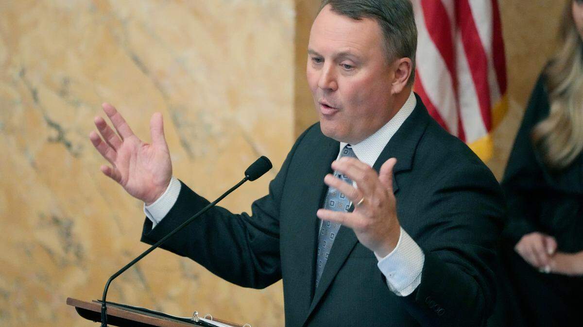 Mississippi Speaker of the House of Representatives Jason White, R-West addresses the chamber Tuesday after being elected to the leadership role at the Mississippi State Capitol in Jackson. Both chambers of lawmakers were sworn into the new four-year term that began at noon Tuesday.