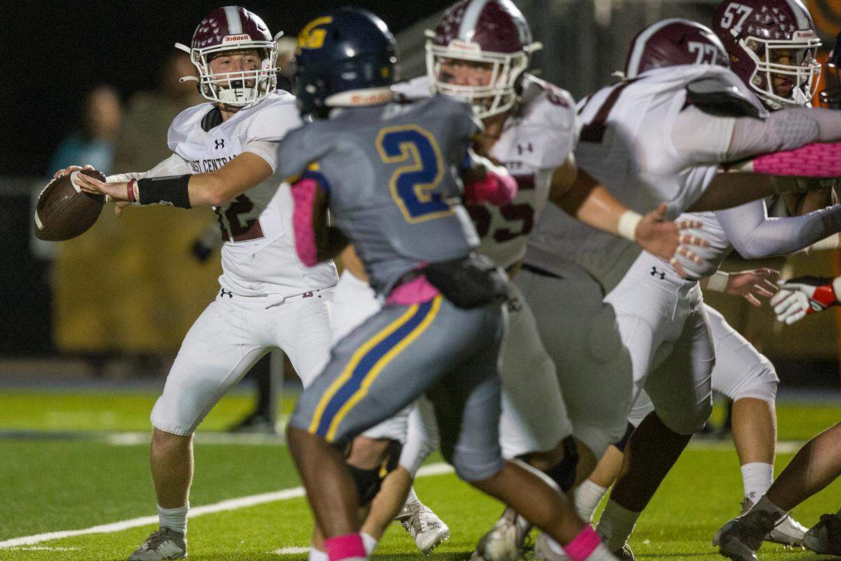 East Central quarterback Mason Prouty throws a pass during a game against Gautier at Gautier High School in Gautier on Friday, Oct. 20, 2023.