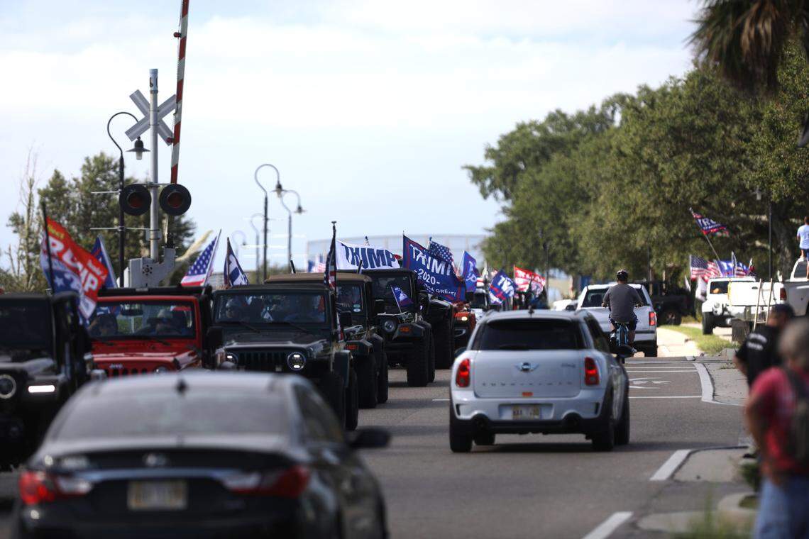 Hundreds of people participated in a Jeep parade supporting President Donald Trump in Bay St. Louis, Mississippi, on Saturday, Sept. 12, 2020.