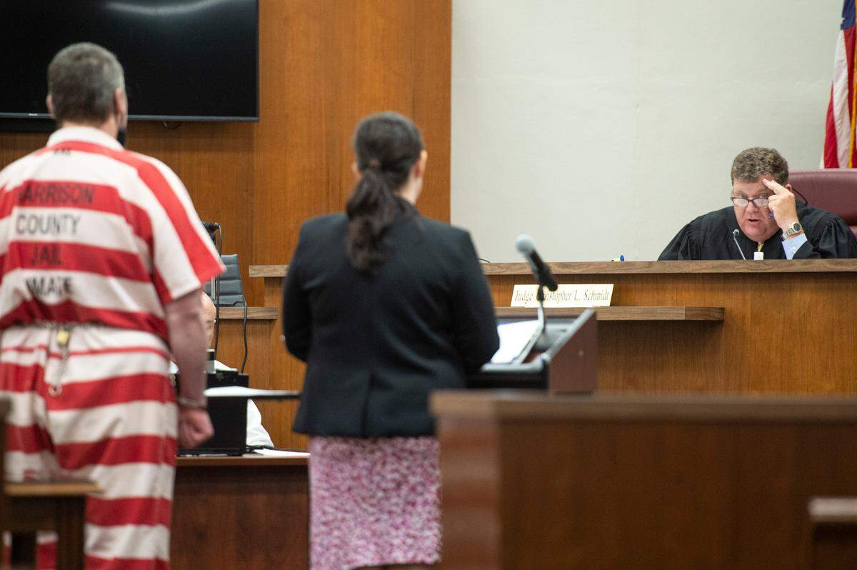 Judge Christopher Schmidt presides over the case of Michael Reis, who pled guilty to the 2020 killing of his wife Jennifer Reis, at Harrison County Court in Biloxi on Thursday, Sept. 15, 2022.