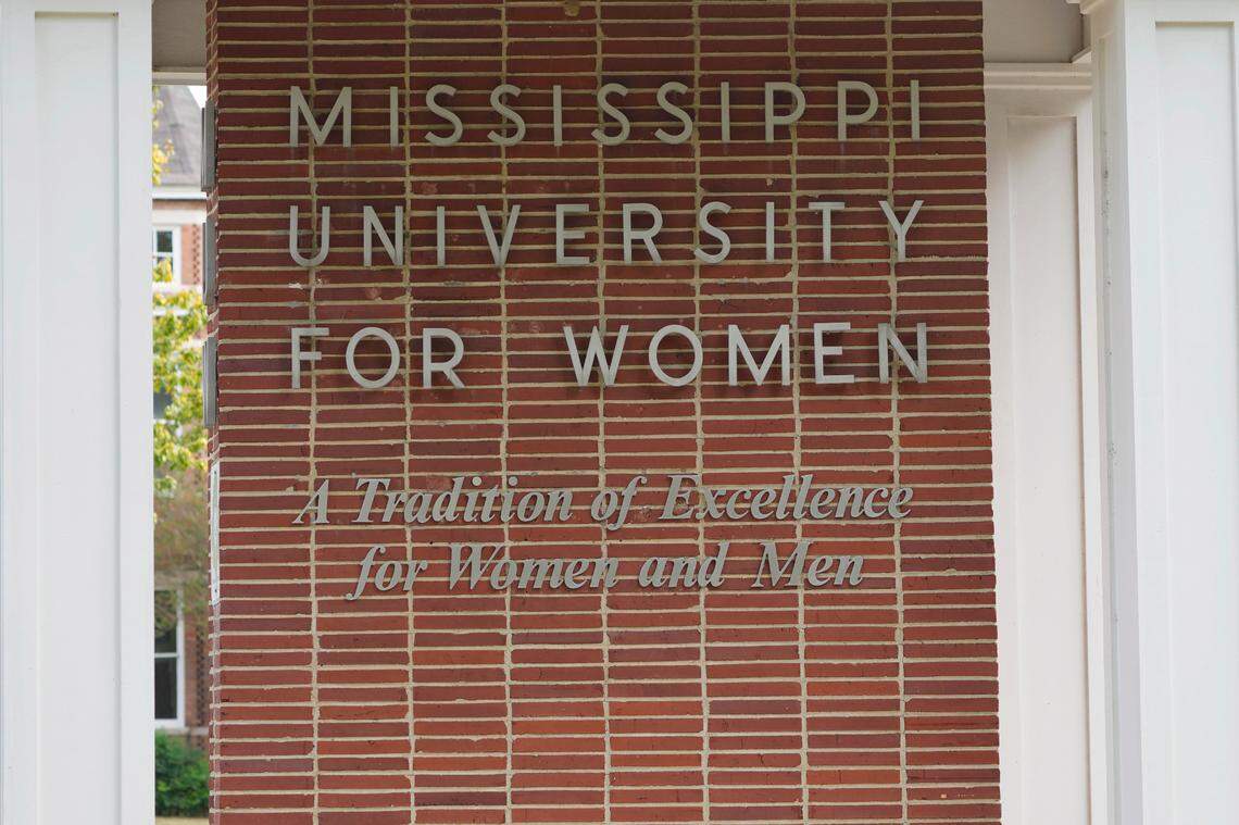 A covered bench at the Mississippi University for Women denotes the coed student body makeup of the Columbus, Miss., campus, Oct. 23, 2023. The university announced a proposal Monday, Jan. 8, 2024, to change its name to Mississippi Brightwell University, with officials saying the new name is supposed to reflect the diversity of the public institution that has been enrolling men since 1982. (AP Photo/Rogelio V. Solis)