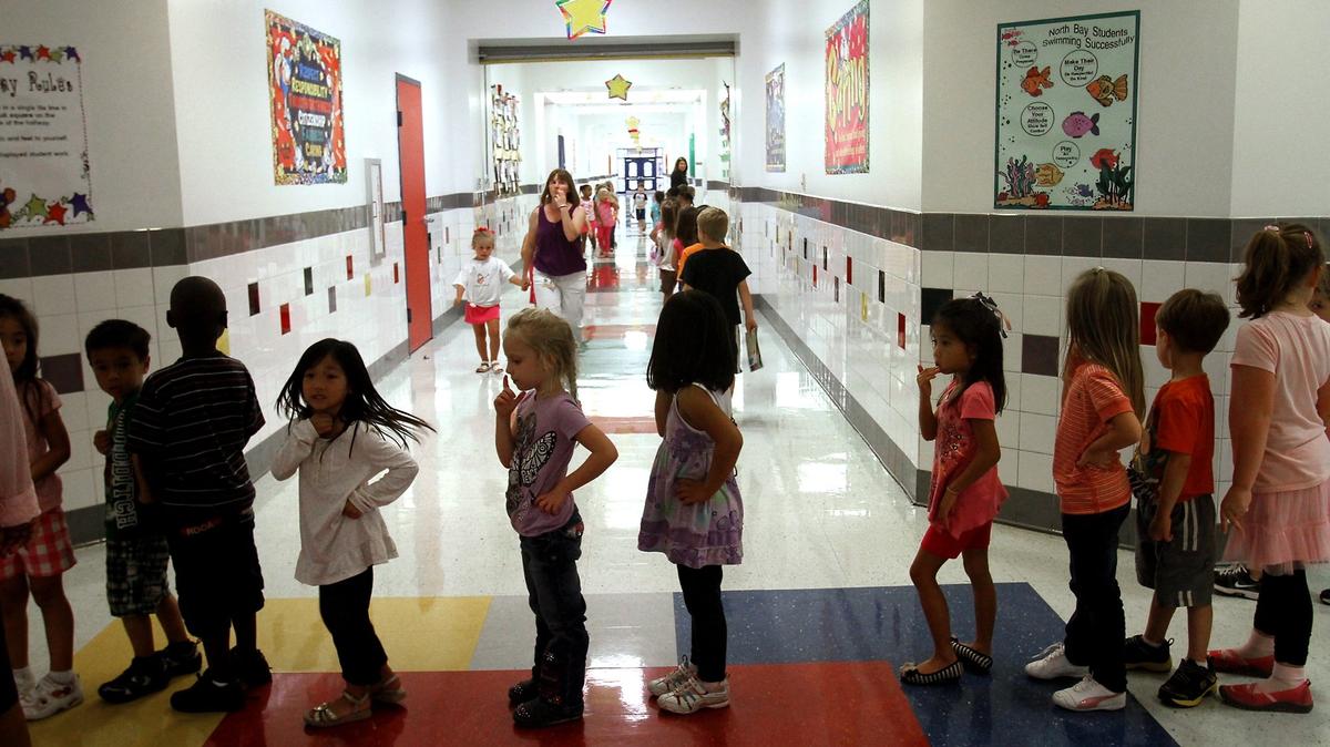 Students change classes in the halls of North Bay Elementary School in 2011, when the school first received a National Blue Ribbon School award.