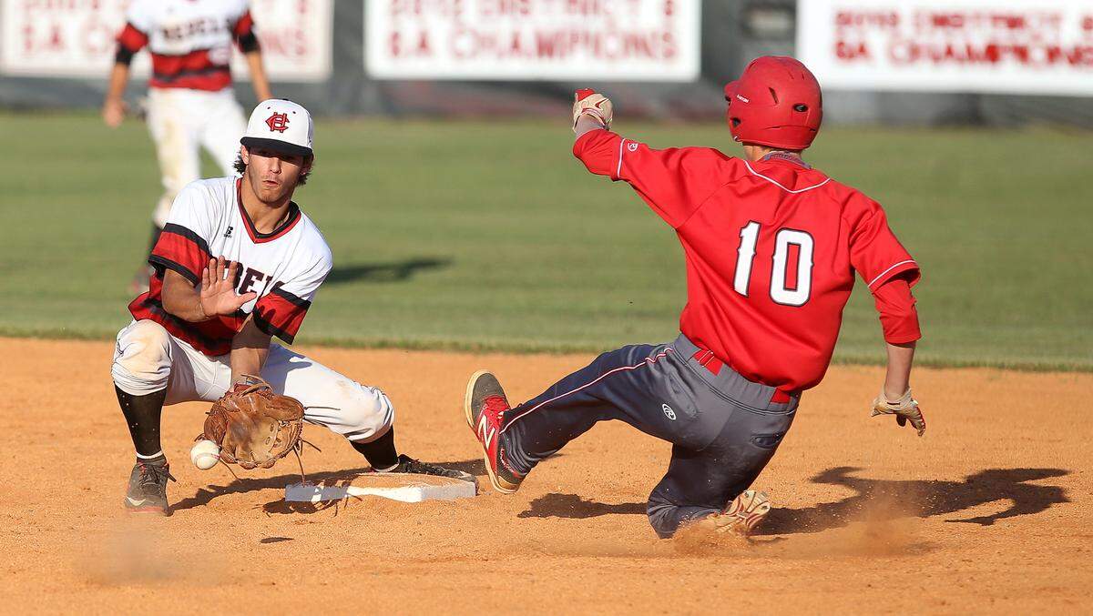AMANDA McCOY/SUN HERALD  Harrison Central's Logan Virgilio, left, boasted a 0.74 ERA with a 3-1 record on the mound last season for the Red Rebels.