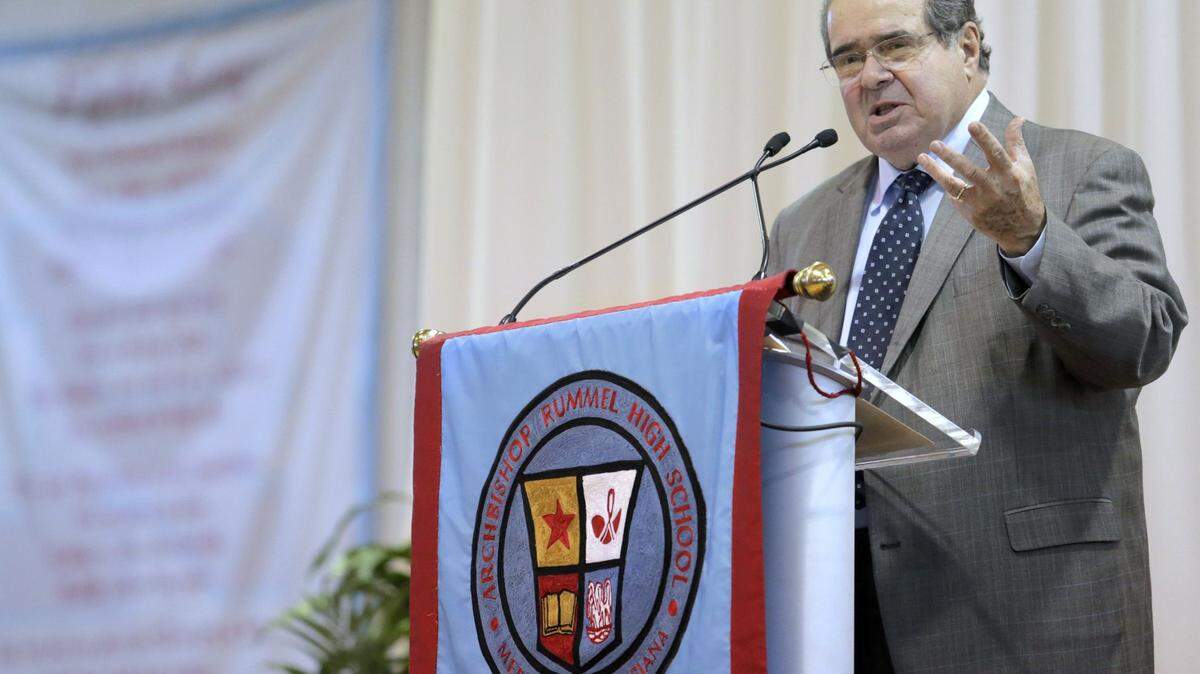 Supreme Court Justice Antonin Scalia speaks at Archbishop Rummel High School, Saturday, Jan. 2, 2016, in Metairie, La. (Brett Duke/NOLA.com The Times-Picayune via AP)