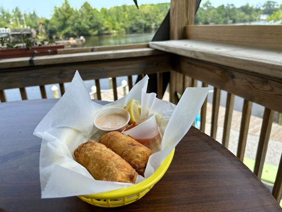 The crab cake egg rolls at The River Peach Bar and Grill in Biloxi, Mississippi.