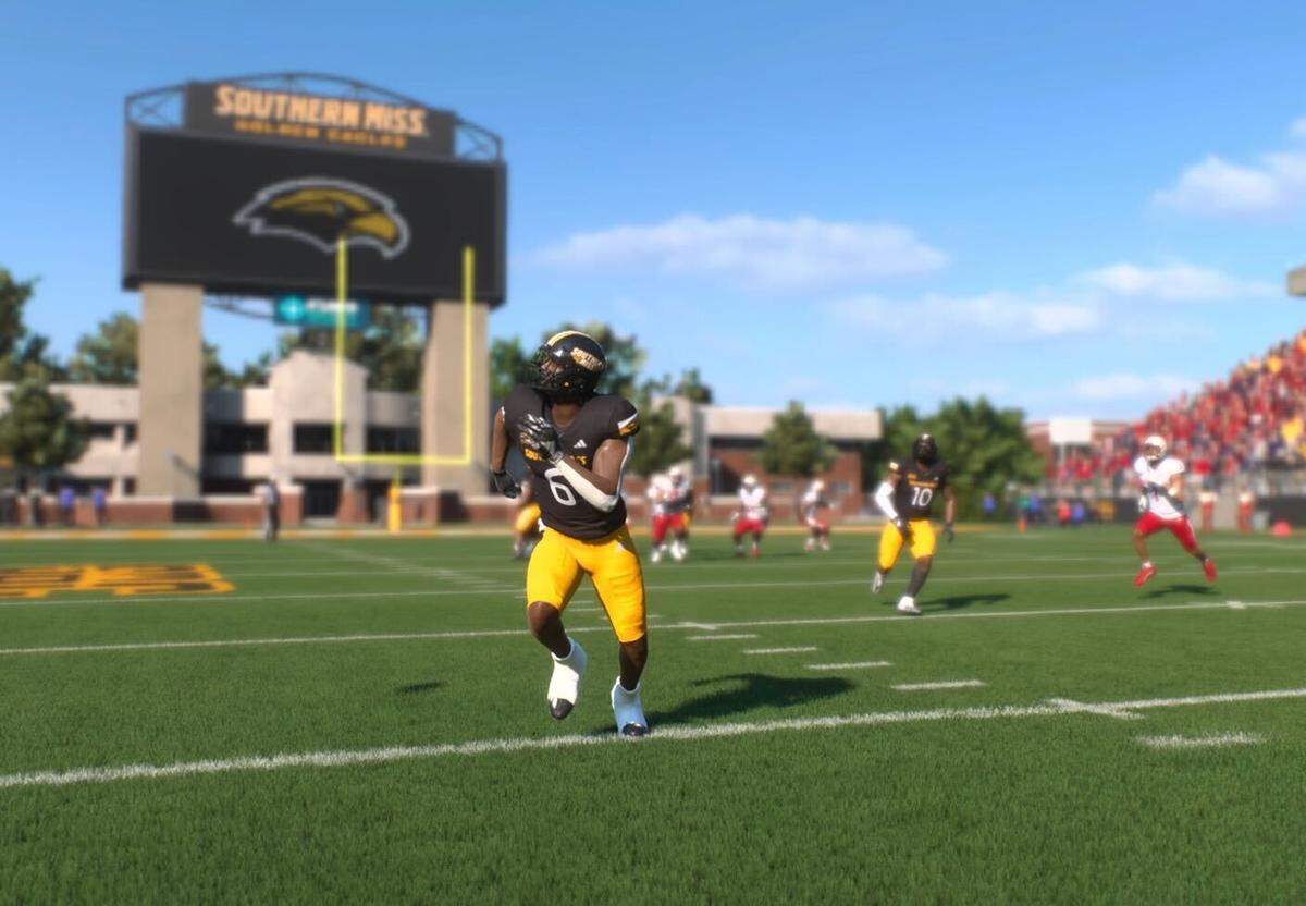 Southern Miss safety and George County graduate Dylan Lawrence (6) as seen in EA Sports College Football 25.